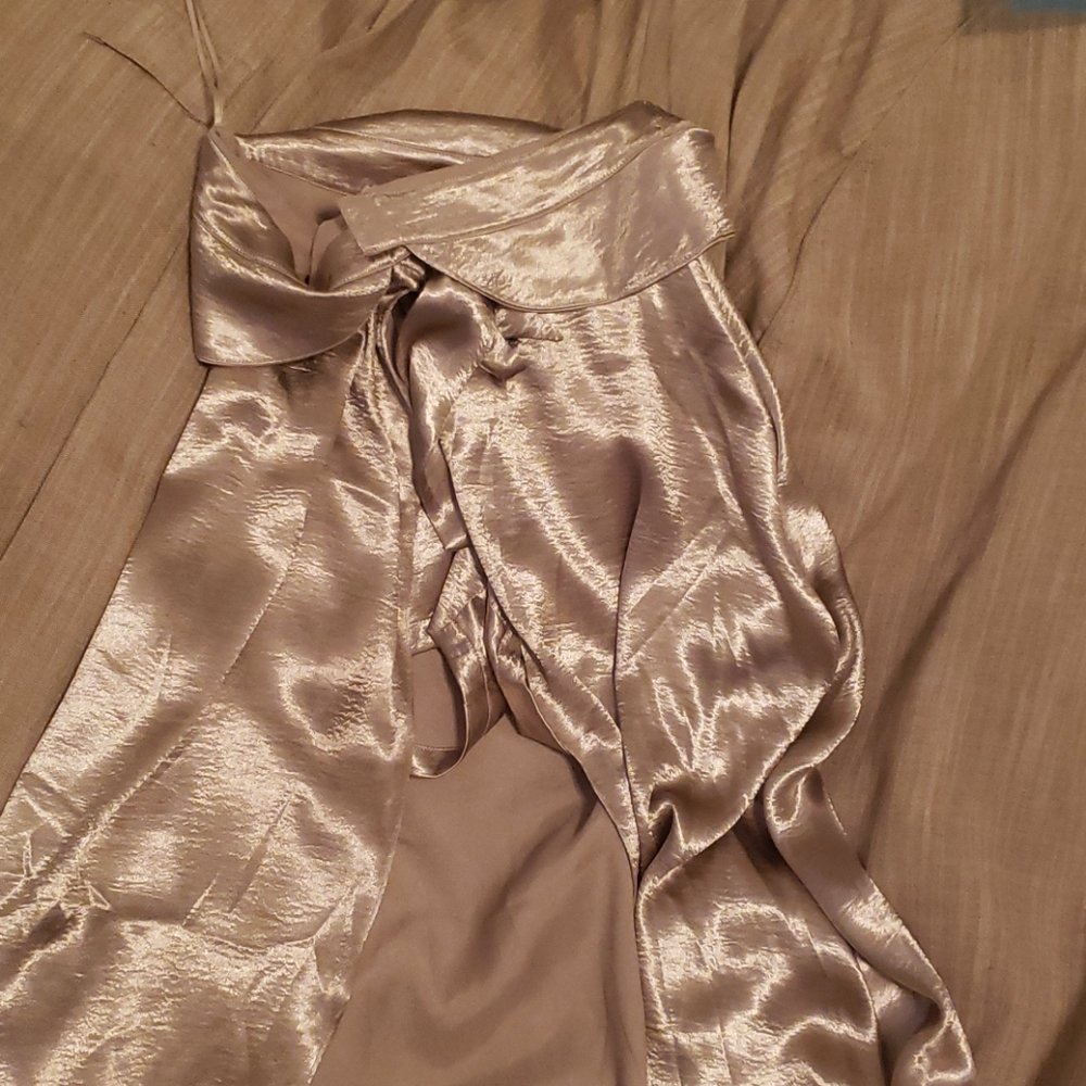 Skort faux silk shorts under half skirt tie front